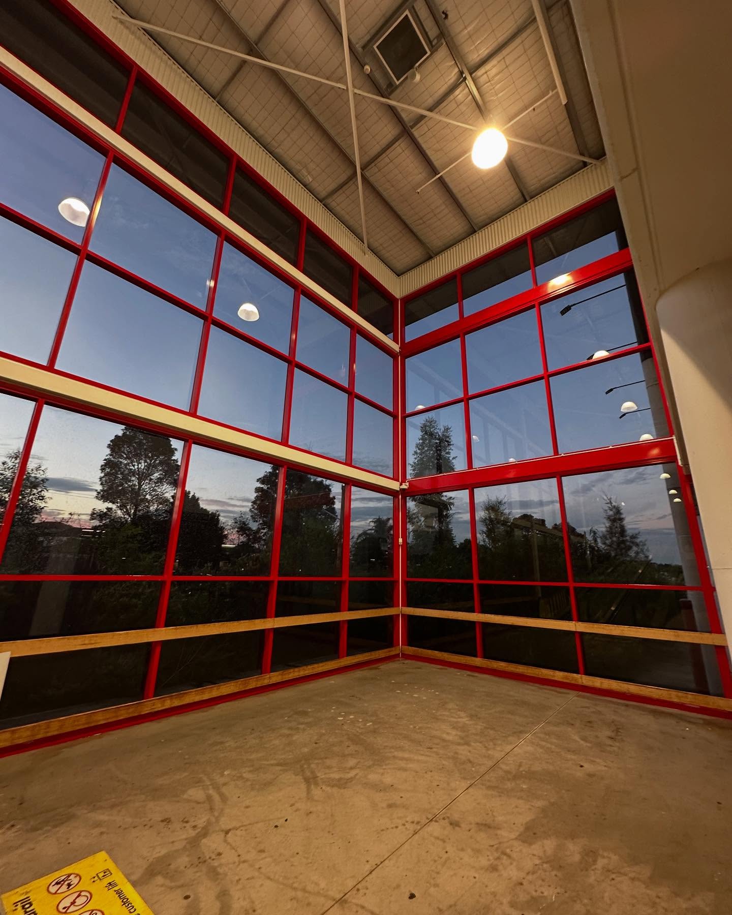 Warehouse interior with large corner windows