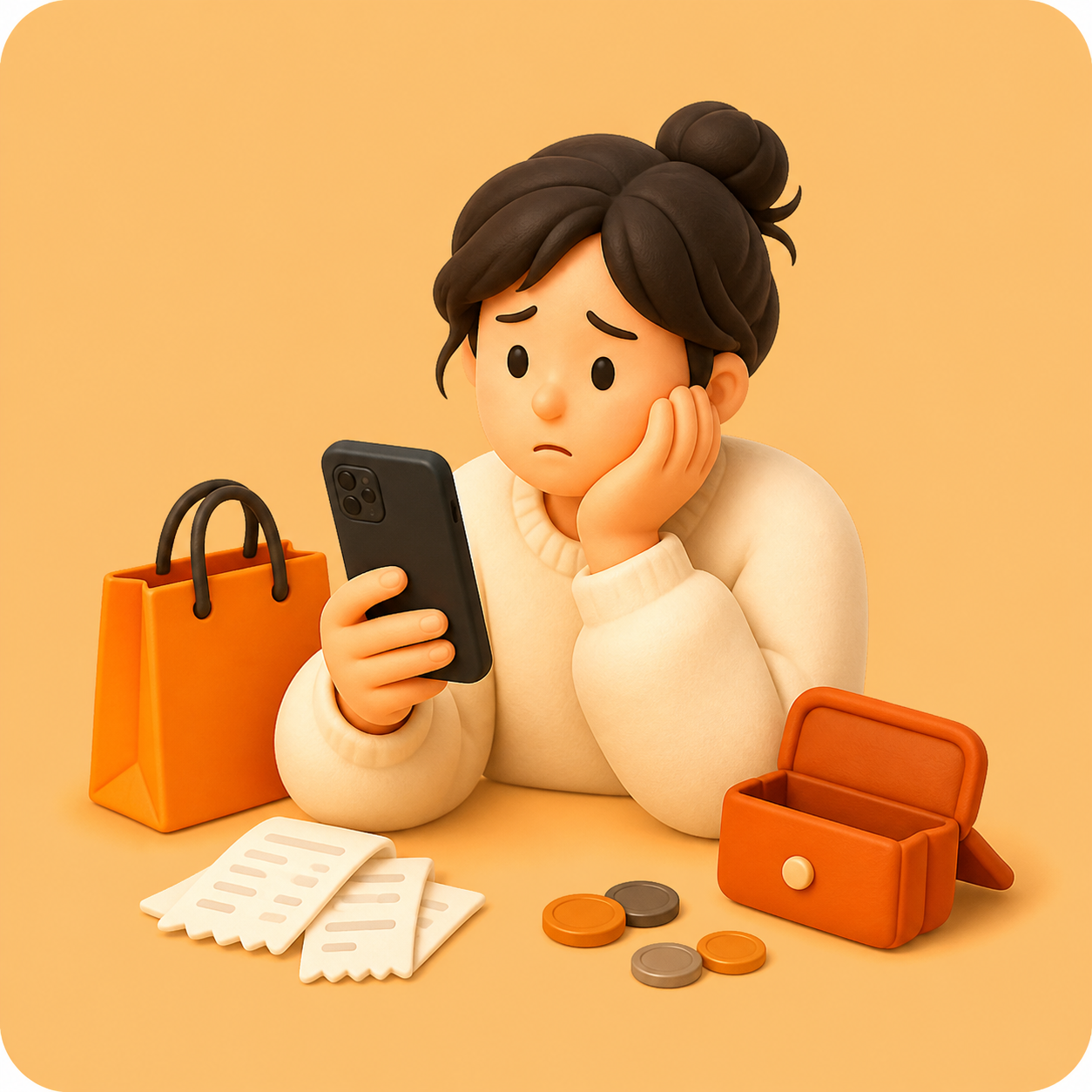 スマホを見て家計を心配する人