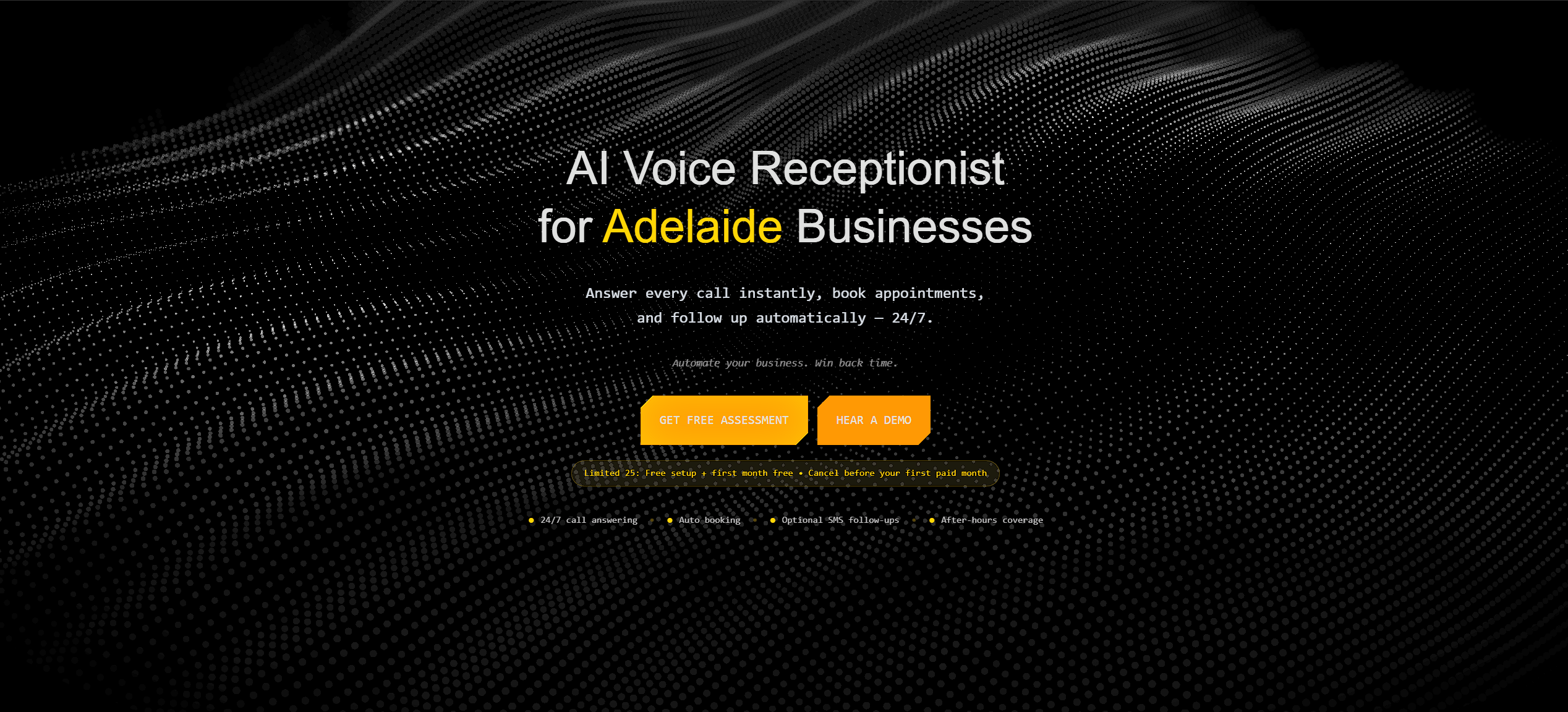 PRJ Automations — AI Voice Receptionist for Adelaide Businesses homepage screenshot