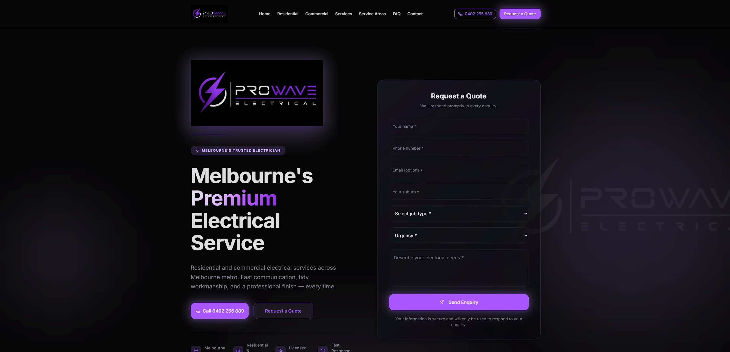 Prowave Electrical — Melbourne's Premium Electrical Service homepage screenshot