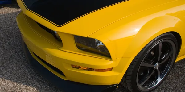 Yellow Mustang close-up front