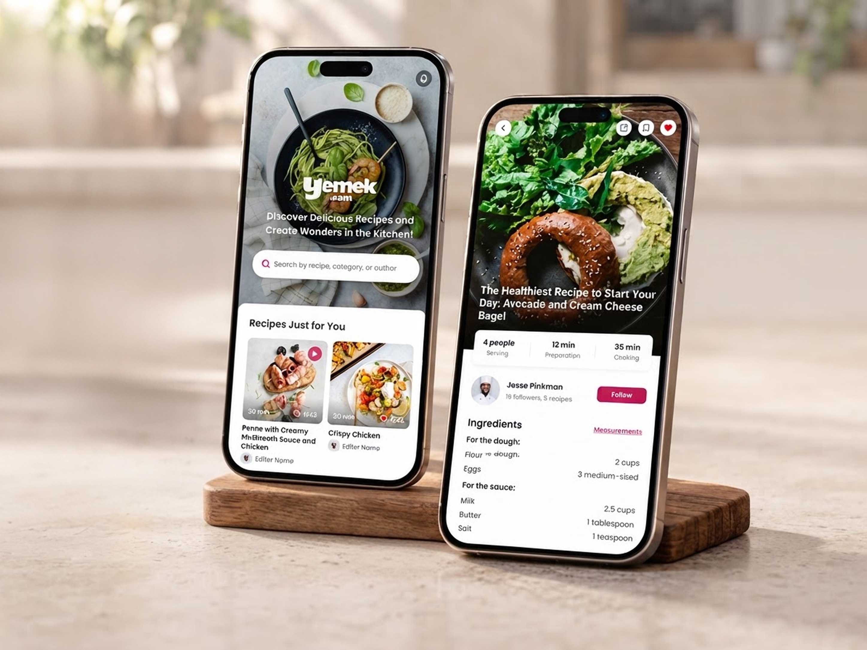 Yemek.com recipe app interfaces