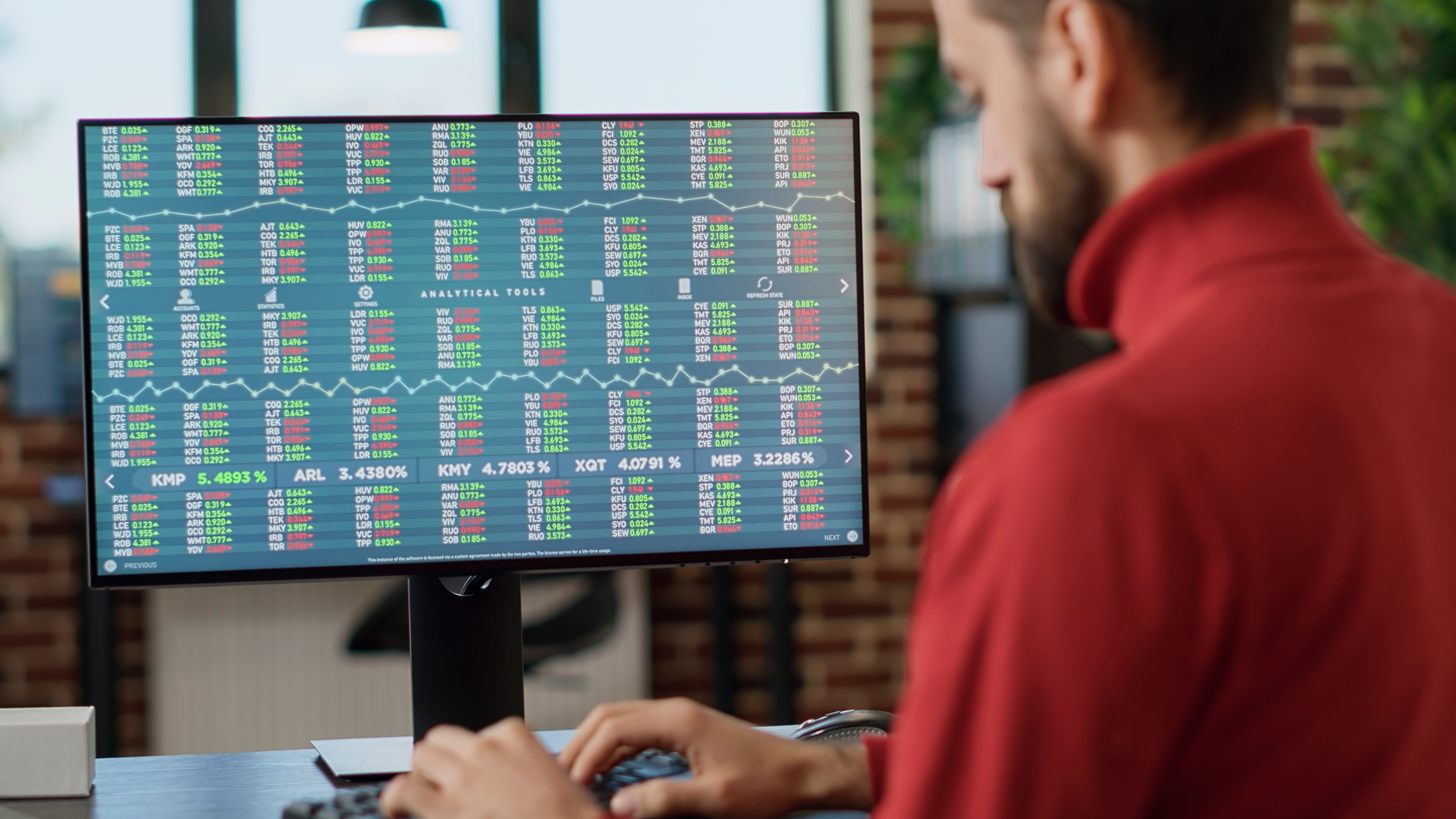 Financial analyst working with real-time stock charts