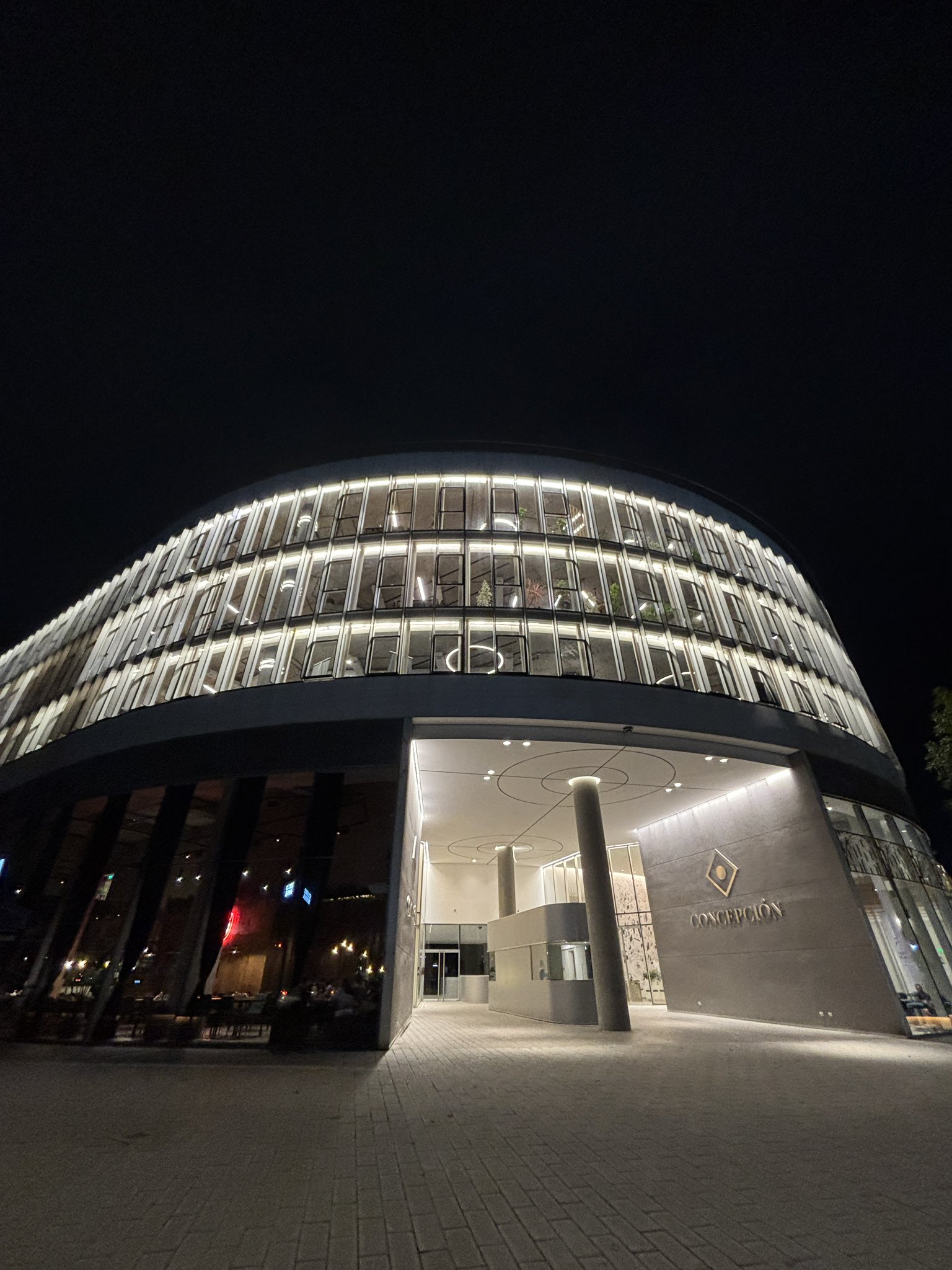 The Hub at night.