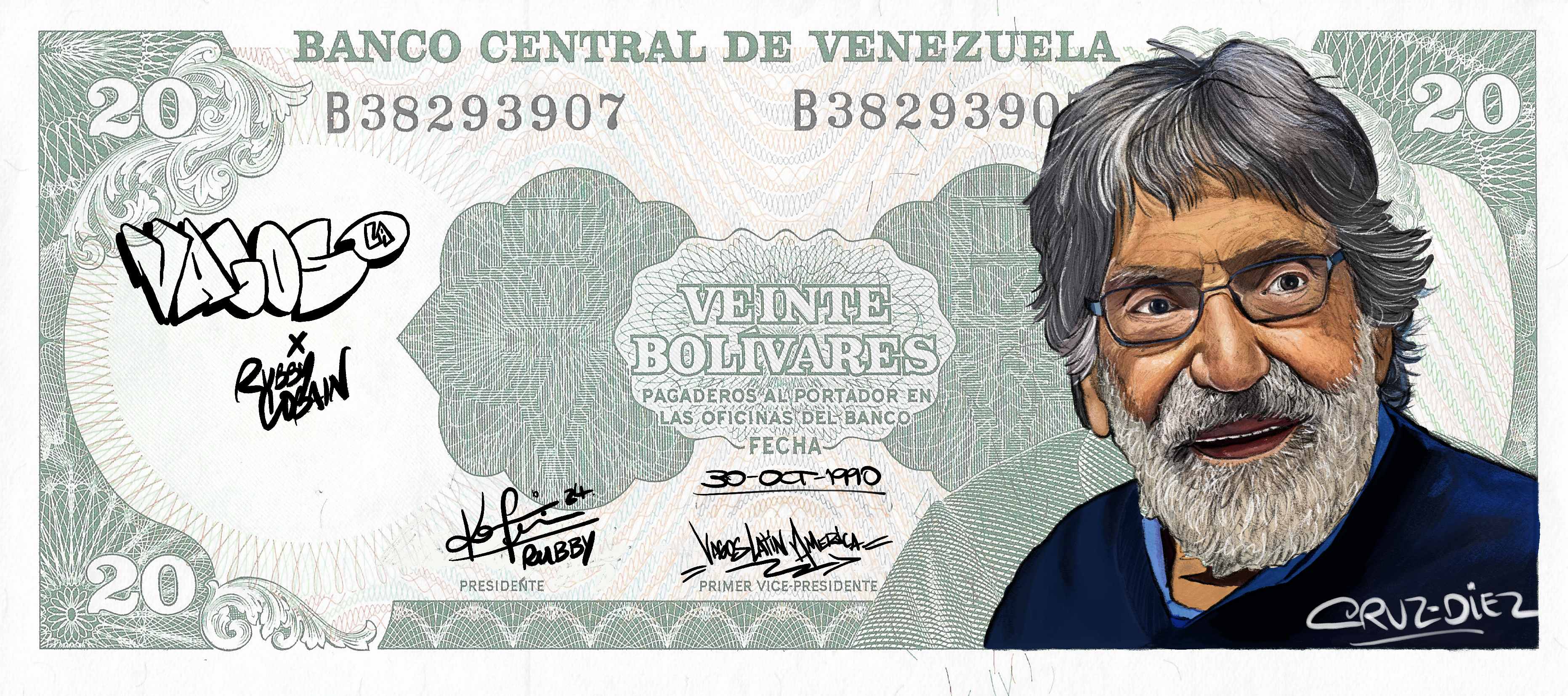 Cruz-Diez, intervención en billete Digital