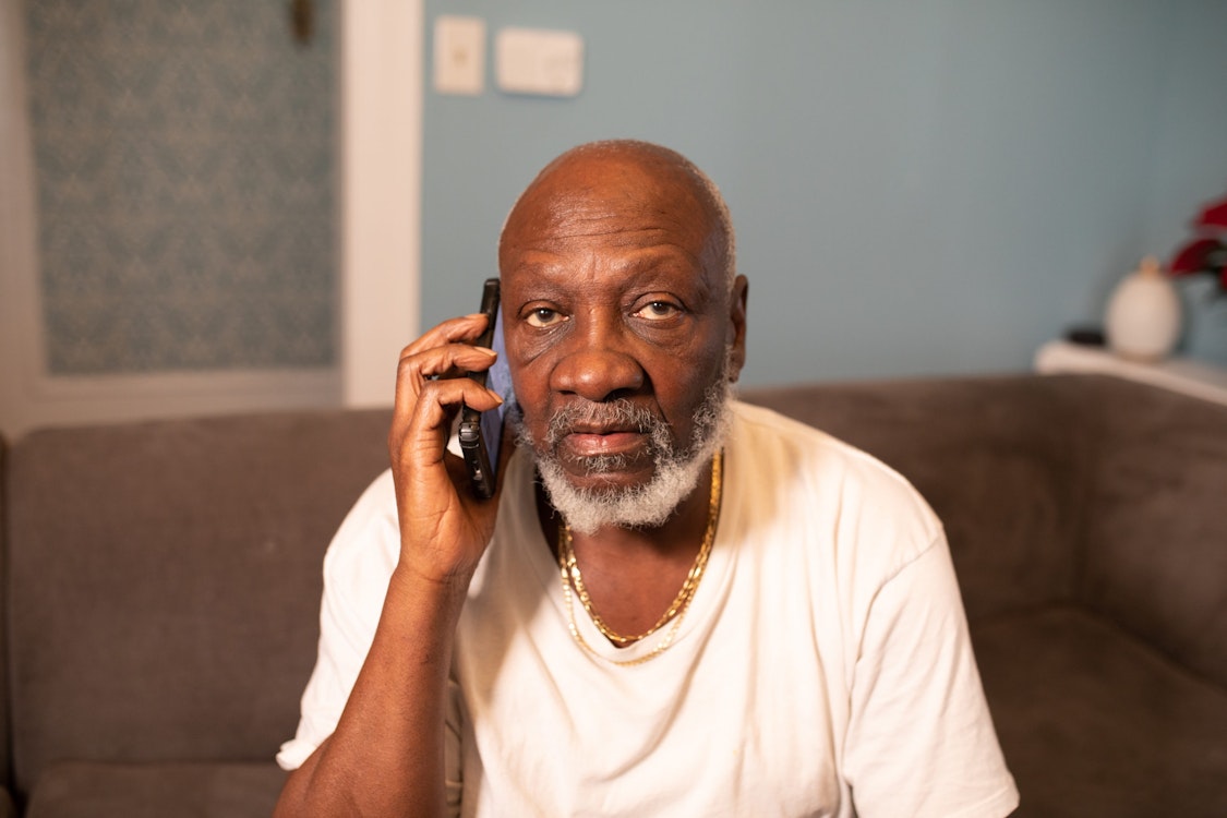 Black man on phone